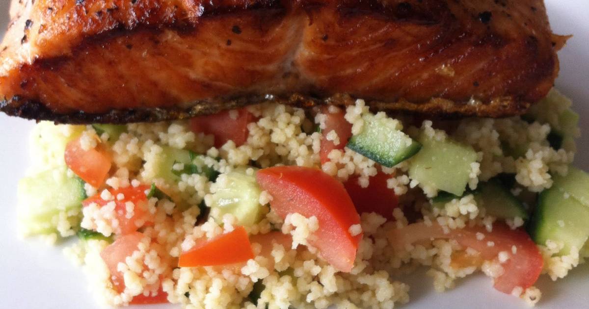 Fried Salmon in Couscous Salad Recipe by lea.tungala Cookpad