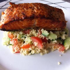A picture of Fried Salmon in Couscous Salad.