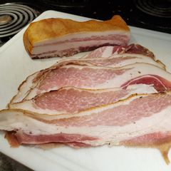 A picture of Brad's homemade Cajun bacon.