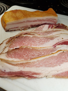 A picture of Brad's homemade Cajun bacon.