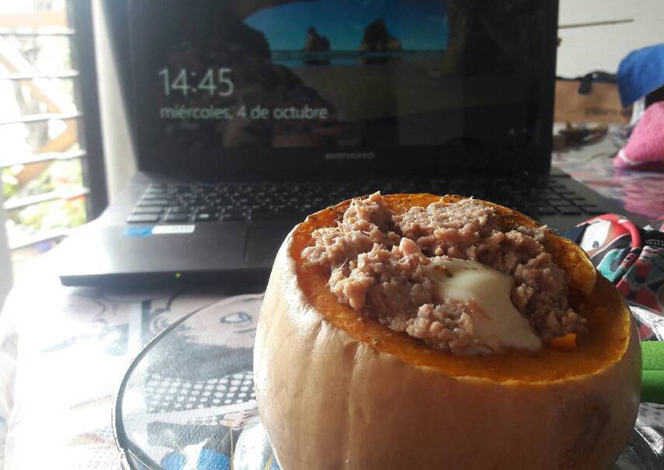 Calabaza rellena de atún y queso