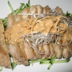 A picture of Authentic Bang Bang Chicken in a Microwave.