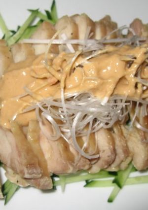 A picture of Authentic Bang Bang Chicken in a Microwave.