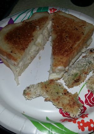 A picture of Grilled turkey and havarti sandwiches with garlic mayo.