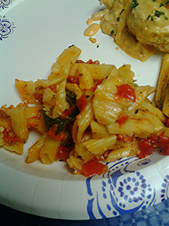 A picture of French vegetarian pasta.