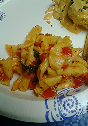 A picture of French vegetarian pasta.