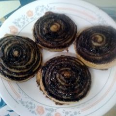 A picture of traditional chocolate buns.