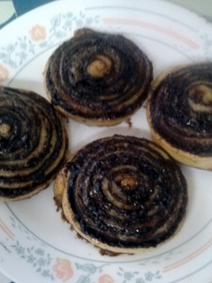 A picture of traditional chocolate buns.