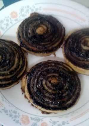 A picture of traditional chocolate buns.