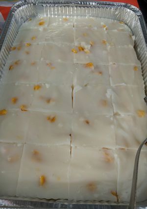 A picture of AMIEs Maja Blanca (sweet coconut corn pudding).