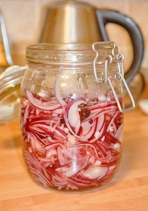A picture of Pickled Red Onions.