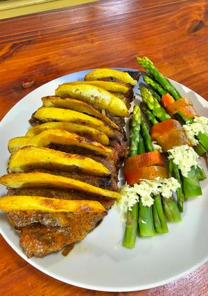 A picture of Chuck Roast with Accordion Potatoes and Sides.