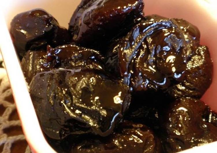Dried Prunes Sweetly Simmered In Red Wine
