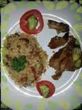 Arroz con coco y camarones secos