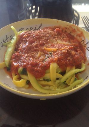 A picture of Vegetable Pasta W/ Homemade Sauce.