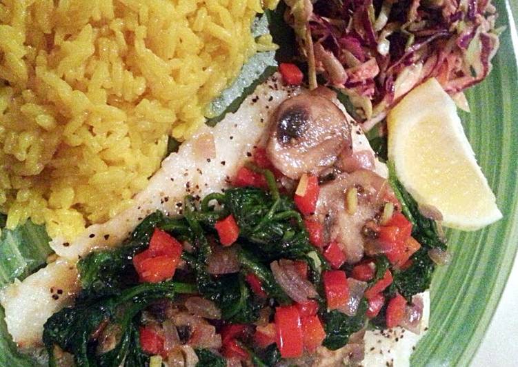Baked Cod with a vegetable sautee topping Baked Cod with a vegetable sautee topping