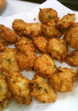 A picture of Western-Style Firm Tofu and Tuna Ganmodoki -- Fried Tofu Fritters.