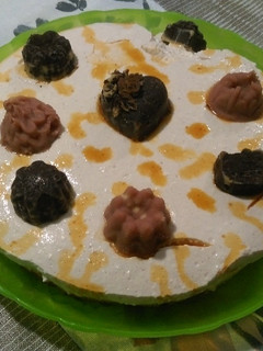 Una foto de Tarta de castañas con queso y toffee monster