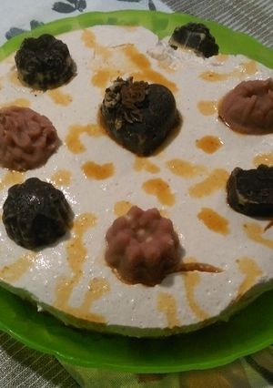 Una foto de Tarta de castañas con queso y toffee monster