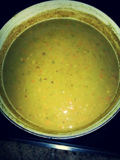 A picture of Split pea soup with ham.