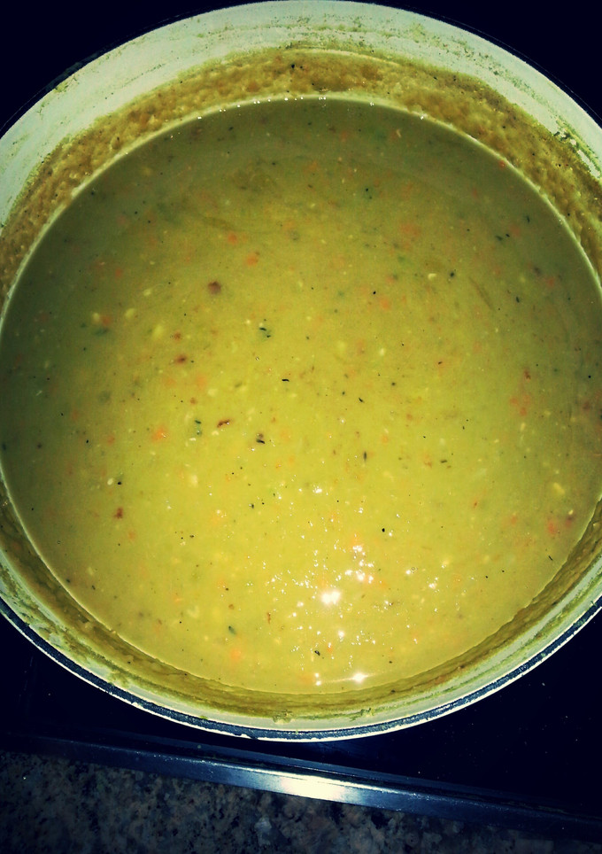 A picture of Split pea soup with ham.