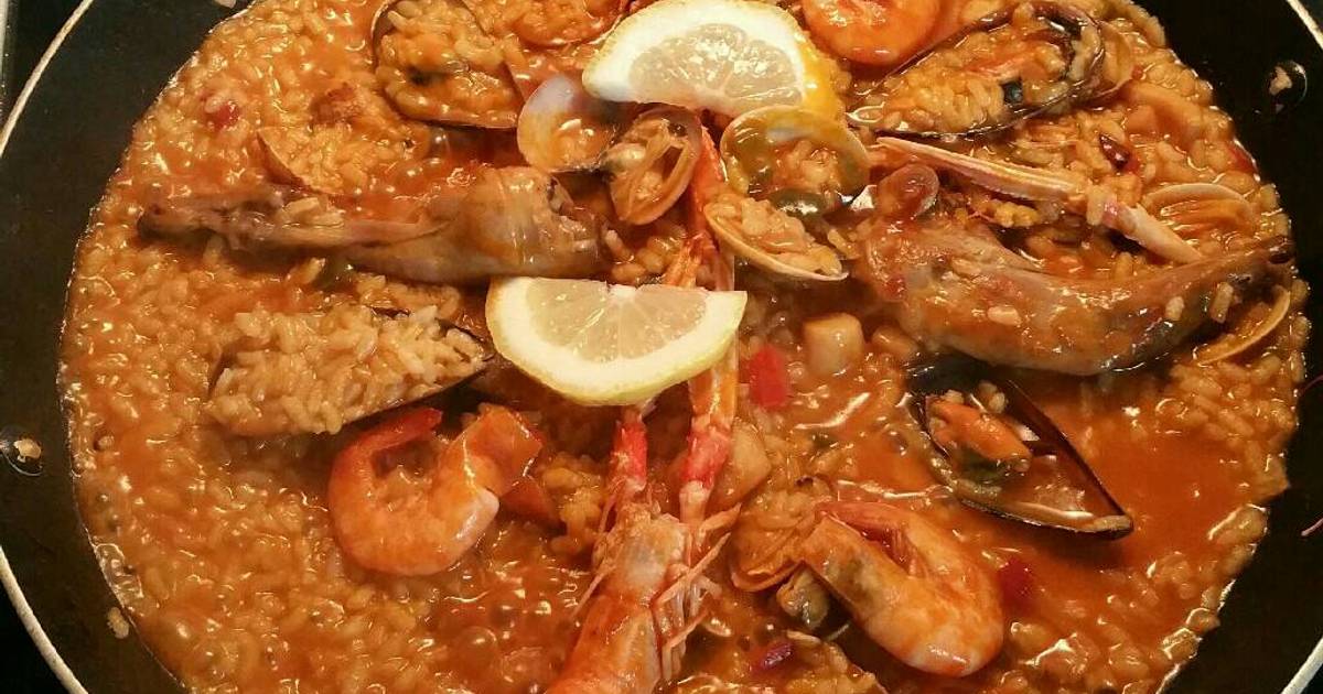 Paella de conejo y marisco Receta de Conchy Domper Franco Cookpad