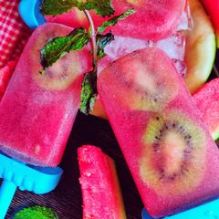 A picture of Watermelon mint kiwi popsicles.