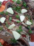 Moo Kam Waan / Thai style Grilled Pork serve with Spicy Sauce and fresh vegetables