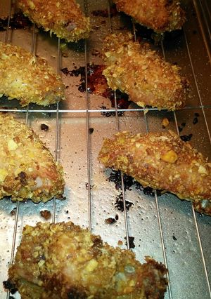 A picture of Cereal coated baked chicken.