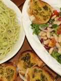 PESTO PASTA and BEAN SALAD with GARLIC BREAD