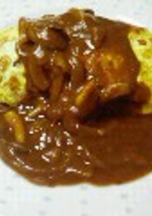 A picture of Omurice with Homemade Demi-Glace Sauce.