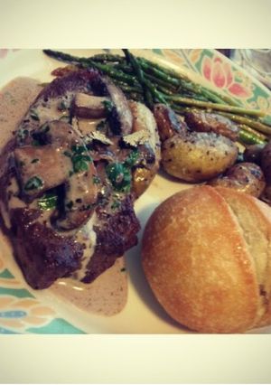 A picture of Pepper rubbed steak.