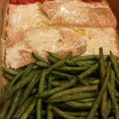 A picture of One Pan Salmon and Vegetables.