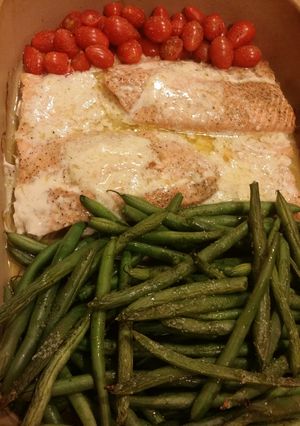 A picture of One Pan Salmon and Vegetables.