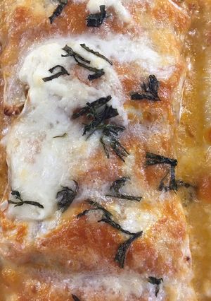 Una foto de Canelones de berenjena gratinados con Burrata