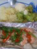 Filete de pescado y camarón al vapor