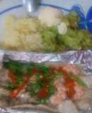 Filete de pescado y camarón al vapor