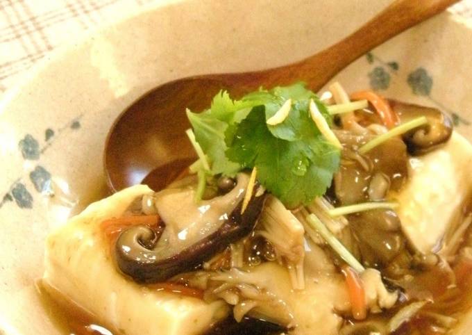 Simple Way to Make Favorite Tofu In Silky An Mushroom Sauce ☆Yuzu Pepper Flavor
