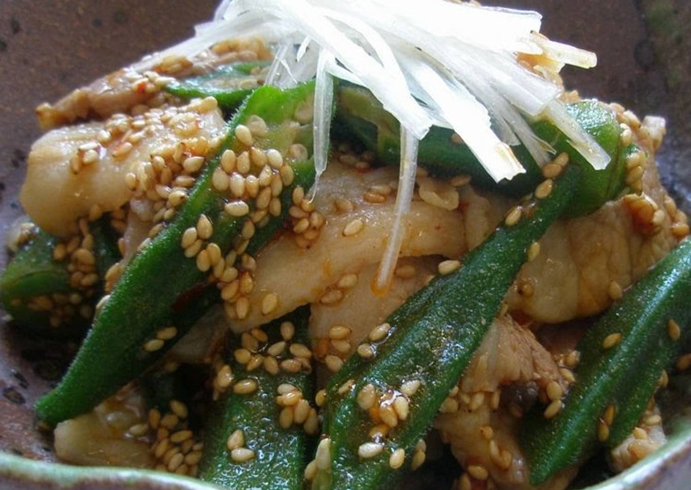 Spicy Sesame Shabu Shabu Pork and Okra