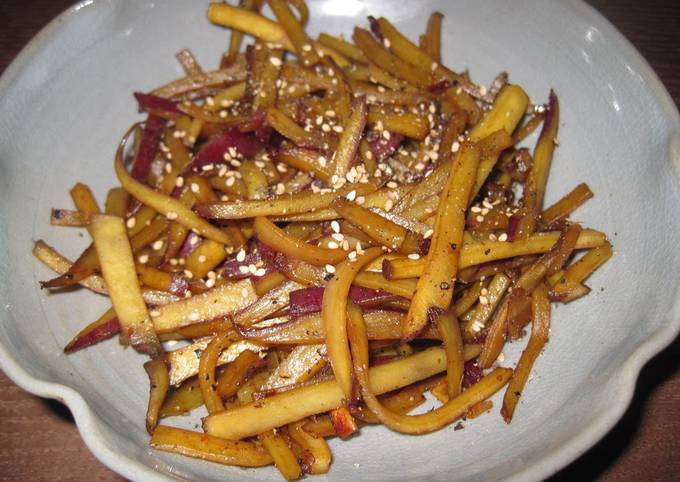 Crispy Sautéed Sweet Potato (Kimpira) with Black Pepper