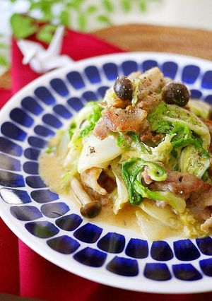 A picture of Chinese Cabbage and Pork Stir-Fry with Miso and Mayonnaise.