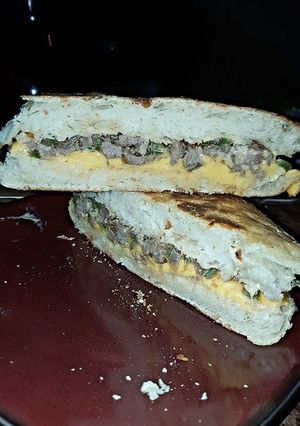A picture of Cheese steak sandwich.