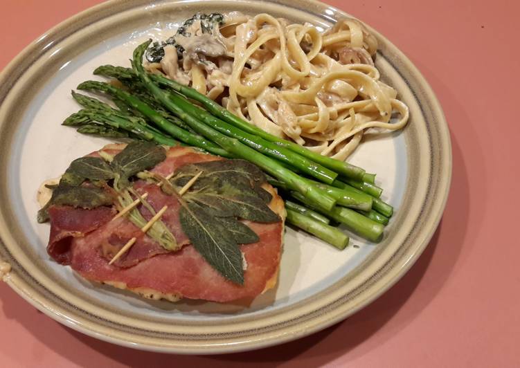 Recipe of Favorite Saltimbocca w/Fettucine Alfredo &amp; Asparagus