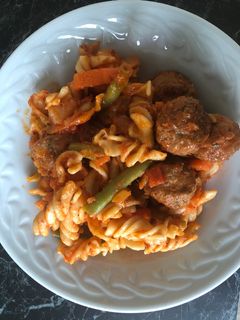 A picture of Meatball pasta.