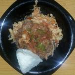 Beef stew with cabbage fried served with ugali