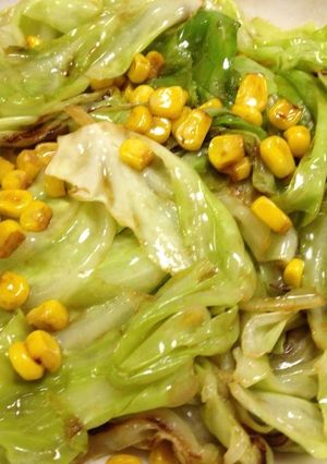 A picture of Cabbage and Corn Stir Fried In Butter.