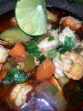 Spicy chorizo & longaniza shrimp soup