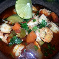 A picture of Spicy chorizo & longaniza shrimp soup.