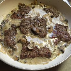 A picture of Country Fried Steak With Mushroom Sauce.