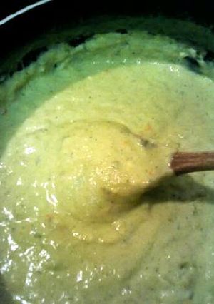 A picture of Patricia's Creamy Broccoli and Cheese soup..